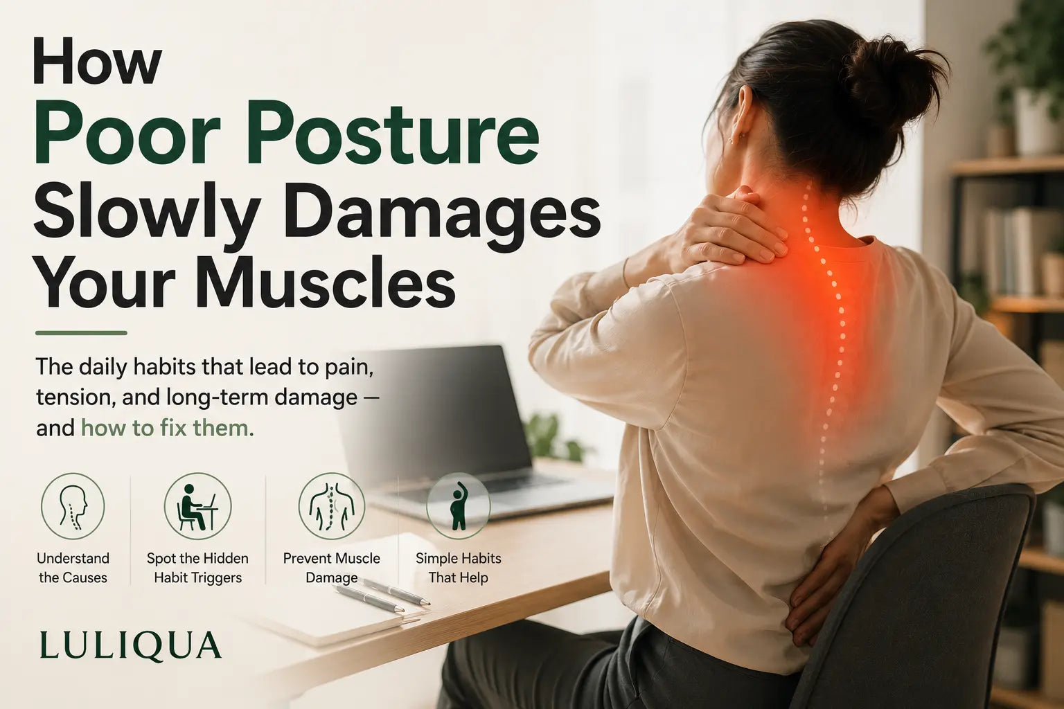 How poor posture slowly damages your muscles - LULIQUA guide to causes, prevention and simple habits for pain relief