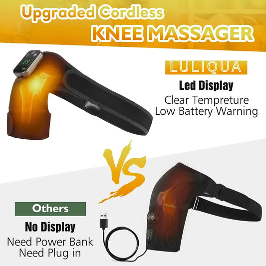 Luliqua cordless knee massager with LED display and heat therapy compared to basic plug-in knee massager