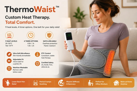 ThermoWaist Electric Heated Belt – 9 Heat Levels, 4 Timer Options, Ultra-Soft Microfleece, Lower Back Pain Relief and Muscle Recovery for Office Workers
