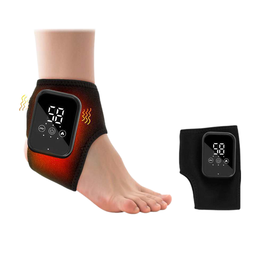 Luliqua AnkleRelief cordless heated ankle massager with digital LED display showing heat therapy in action - adjustable wrap design for ankle pain relief