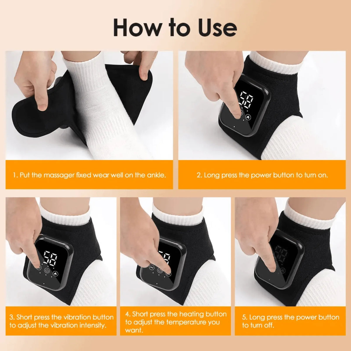 Instructions on how to use a massage ankle device with digital display | Best Ankle Massager with Heat Therapy for Pain Relief | Rechargeable & Portable 