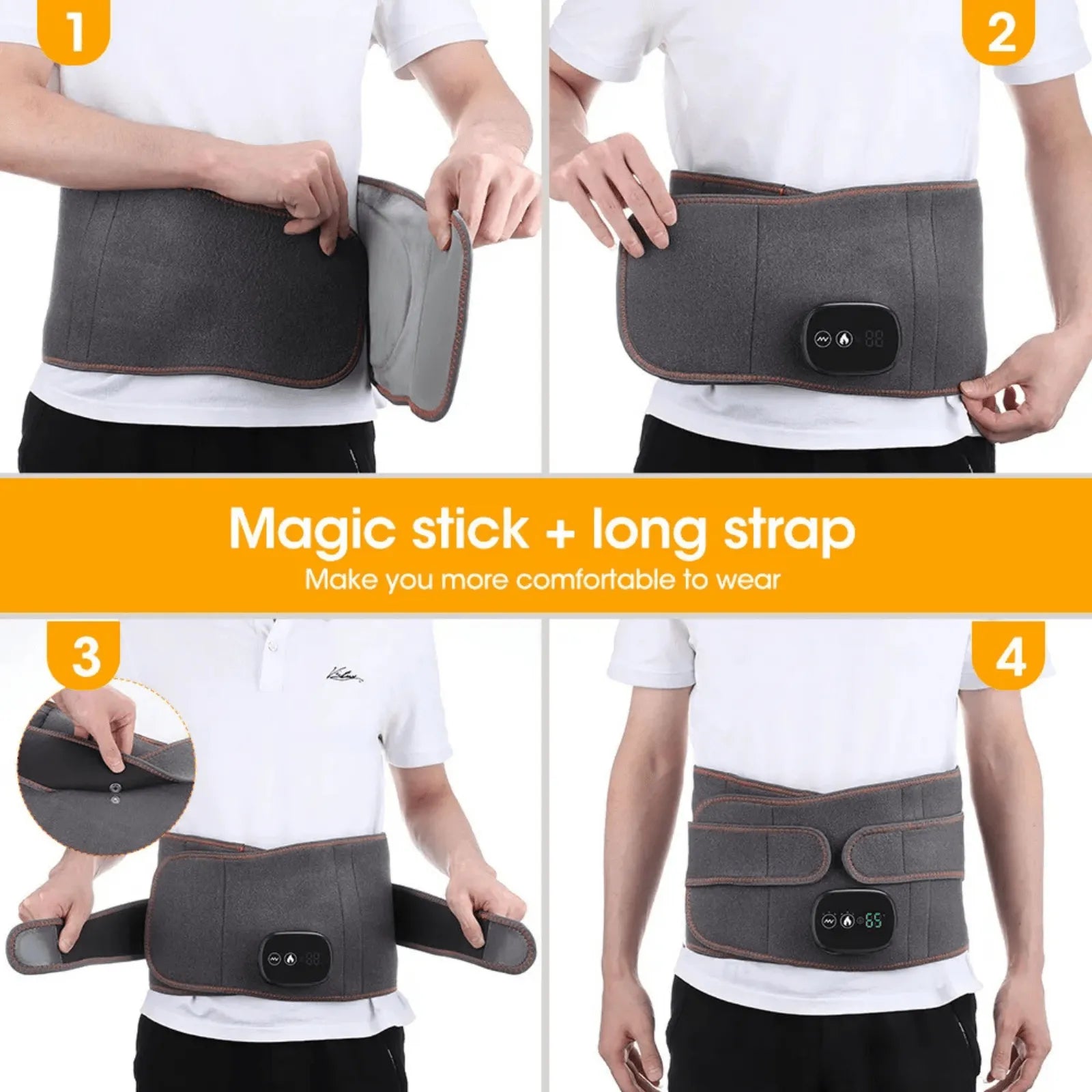 Best Heated Waist Belt for Back Pain Relief | Rechargeable Lumbar Massager with long strap and magic stick feature 