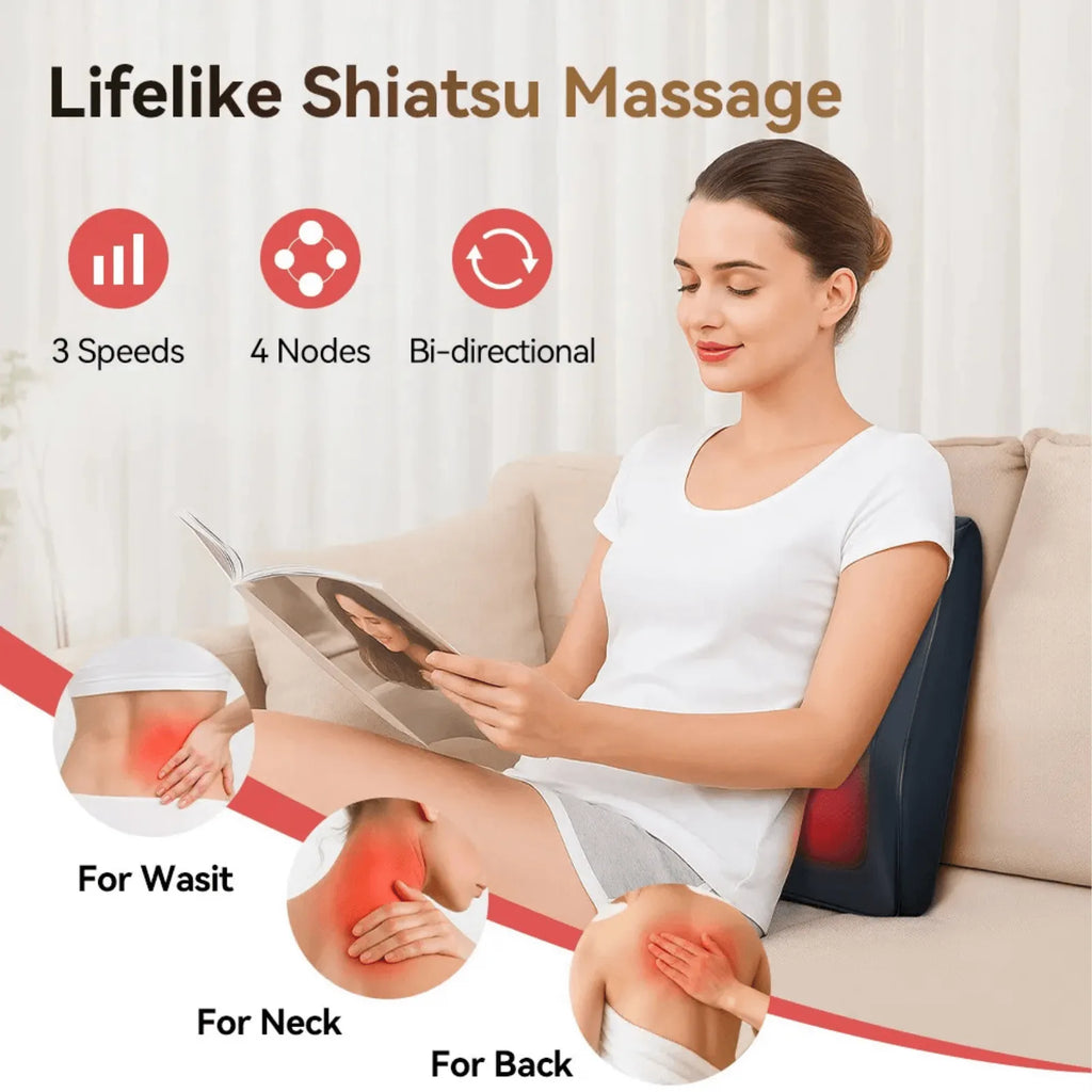 Luliqua ShoulderRelief lifelike shiatsu massage - 3 speeds, 4 rotating massage nodes, bi-directional kneading for waist, neck, and back pain relief while reading