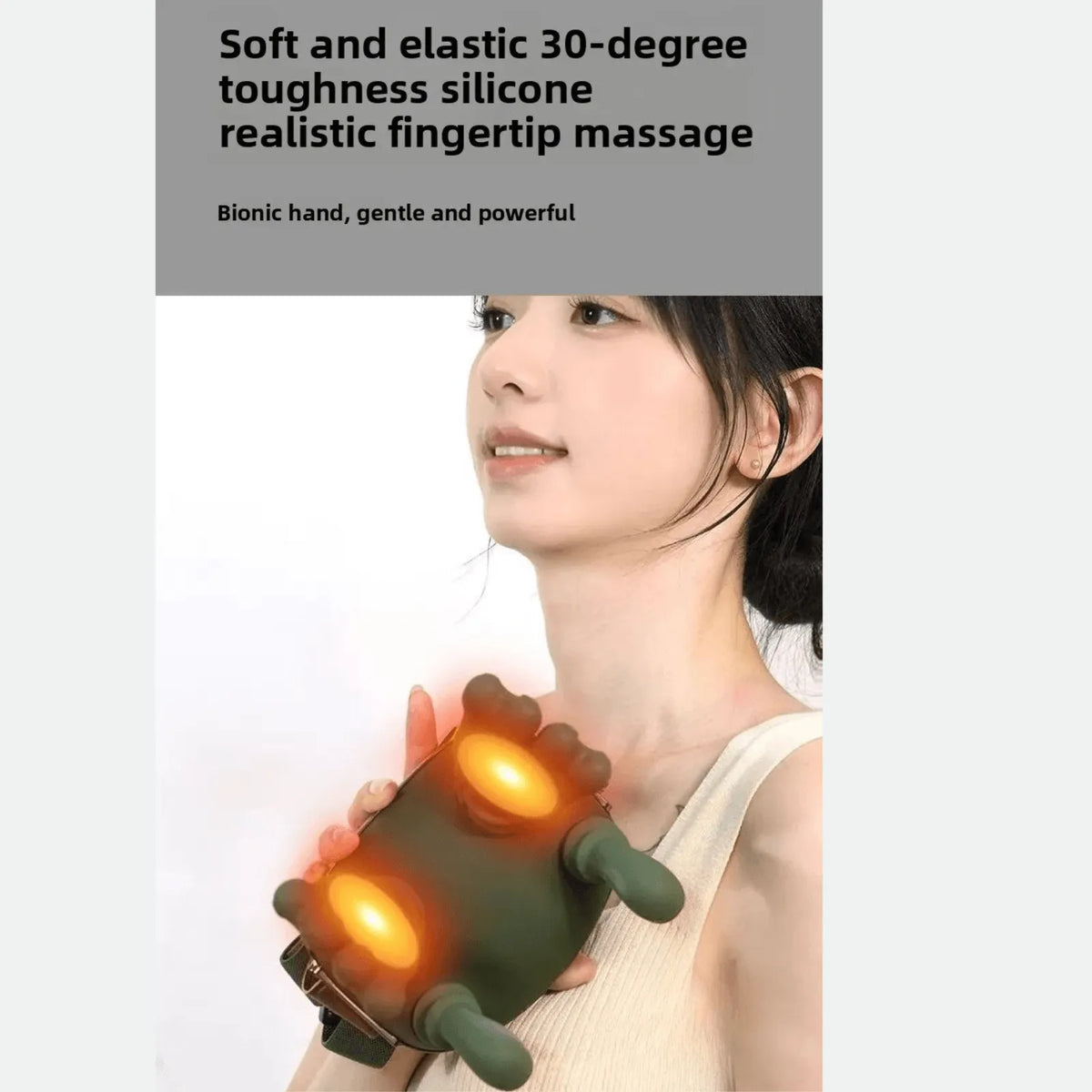 Luliqua NeckEase soft and elastic 30-degree toughness silicone realistic fingertip massage - bionic hand gentle and powerful with orange infrared heat pads glowing for deep tissue relief