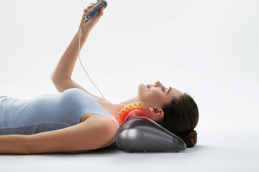 Luliqua CervicalRelief VRA customized airbag for precise dynamic stretching - transparent cutaway view showing internal blue airbag system, ventilation holes, and ergonomic design for targeted neck traction