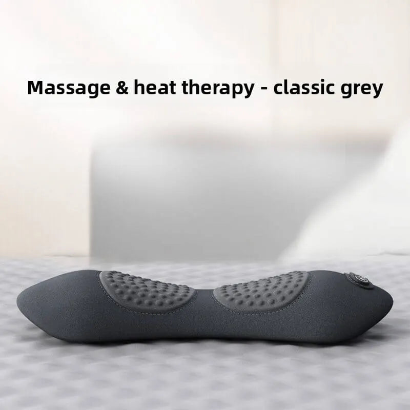 Massage and heat therapy pillow in classic grey on a light background