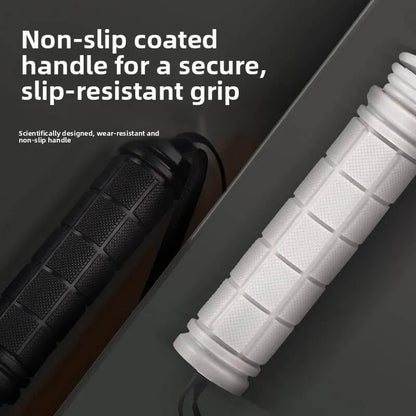 Luliqua PowerRope non-slip coated handles - scientifically designed wear-resistant textured grip in black and white for secure slip-resistant hold during intense workouts