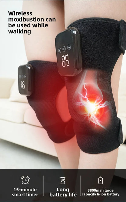 Luliqua KneeRelief wireless moxibustion can be used while walking - 15-minute smart timer, long battery life with 3800mah large capacity li-ion battery, infrared heat therapy shown in red glow with lightning effect for deep knee pain relief