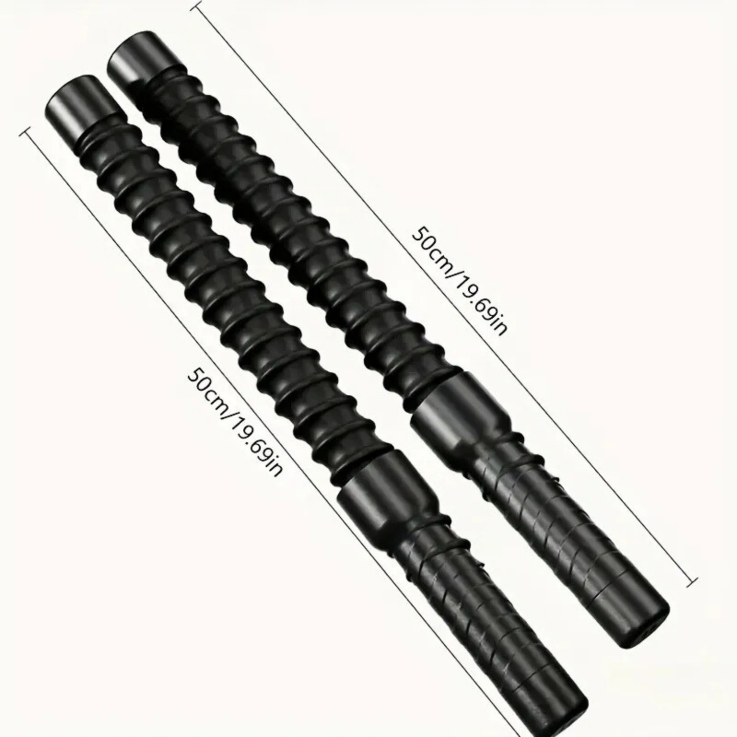 Luliqua PowerRope black 50cm cordless battle ropes dimensions - 19.69 inch length with ribbed handles and textured grip for full body workout training