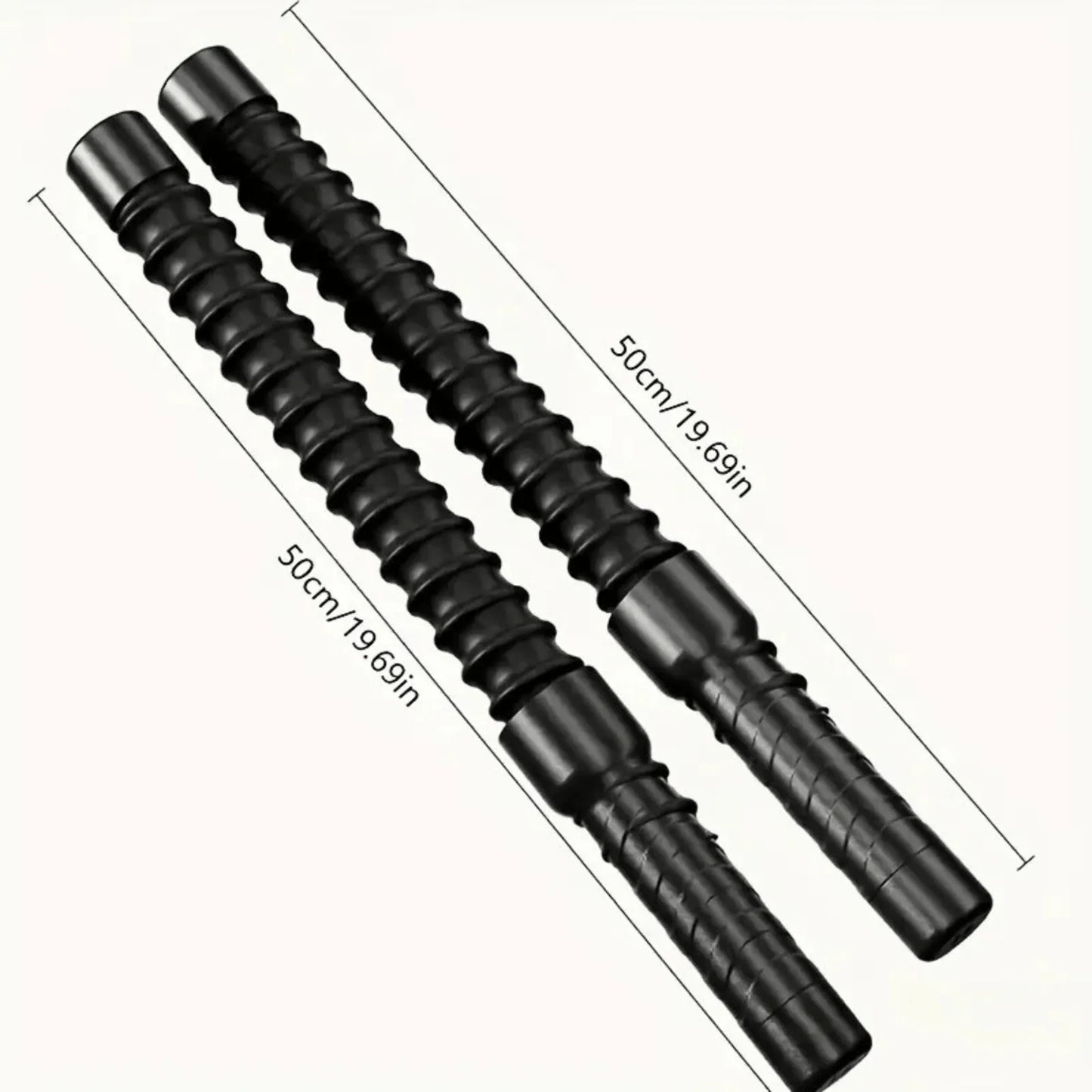 Luliqua PowerRope black 50cm cordless battle ropes dimensions - 19.69 inch length with ribbed handles and textured grip for full body workout training
