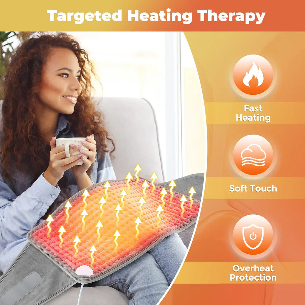 Luliqua ThermoWaist targeted heating therapy features - fast heating graphene technology, soft touch fabric, and overheat protection for safe lower back pain relief