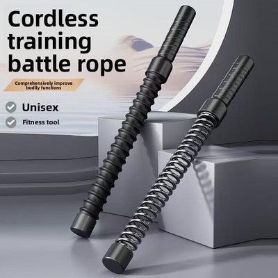 Luliqua PowerRope cordless training battle rope - unisex fitness tool with weighted handles, black ribbed and silver spring design, comprehensively improve bodily functions for portable home workout