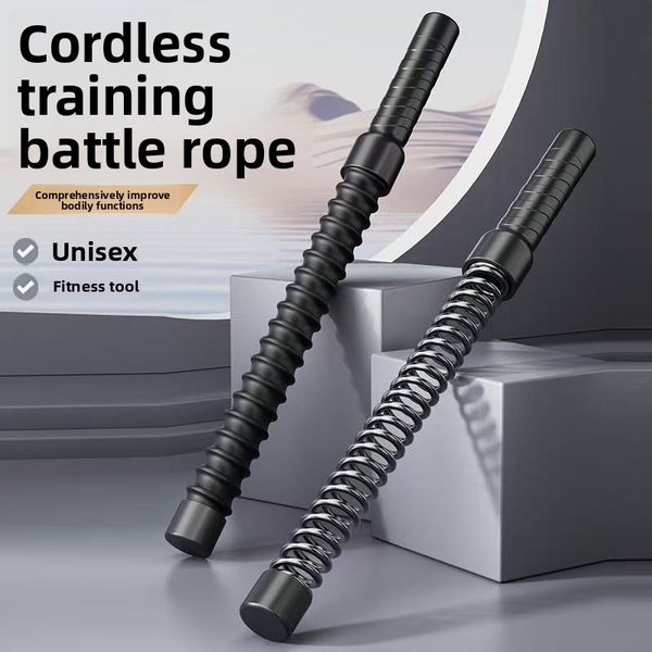Luliqua PowerRope cordless training battle rope - unisex fitness tool with weighted handles, black ribbed and silver spring design, comprehensively improve bodily functions for portable home workout