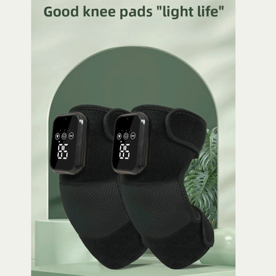 Luliqua KneeRelief good knee pads light life - pair of black heated knee massagers with LED digital display showing temperature, adjustable velcro straps for comfortable fit and portable knee pain relief