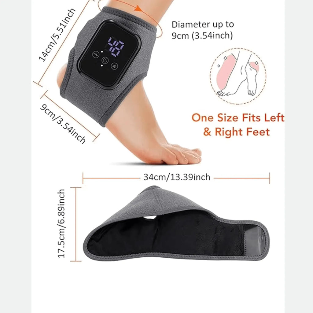 Gray ankle support device with digital display | Best Ankle Massager with Heat Therapy for Pain Relief | Rechargeable & Portable