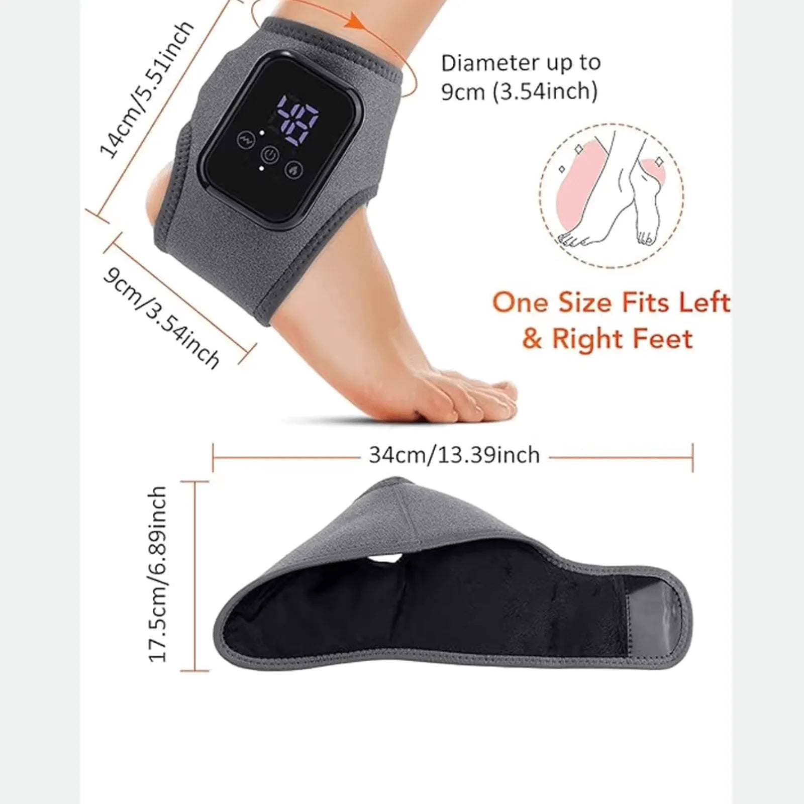 Gray ankle support device with digital display | Best Ankle Massager with Heat Therapy for Pain Relief | Rechargeable & Portable