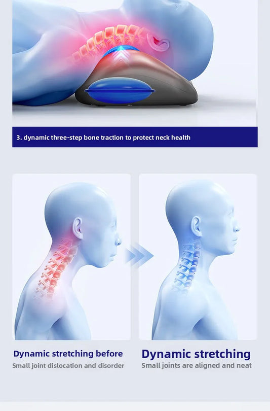 Luliqua NeckRelief OES orthopedic surgeon recommended three modes smart cycle lift - three massage modes for whole family including A mode to relax neck muscles and relieve stiffness, B mode to release shoulder pressure and reduce shoulder heaviness, and A+B mode to relax completely and revitalize cervical spine, multi-stage intermittent stretching makes neck muscles move, professional cervical traction therapy device
