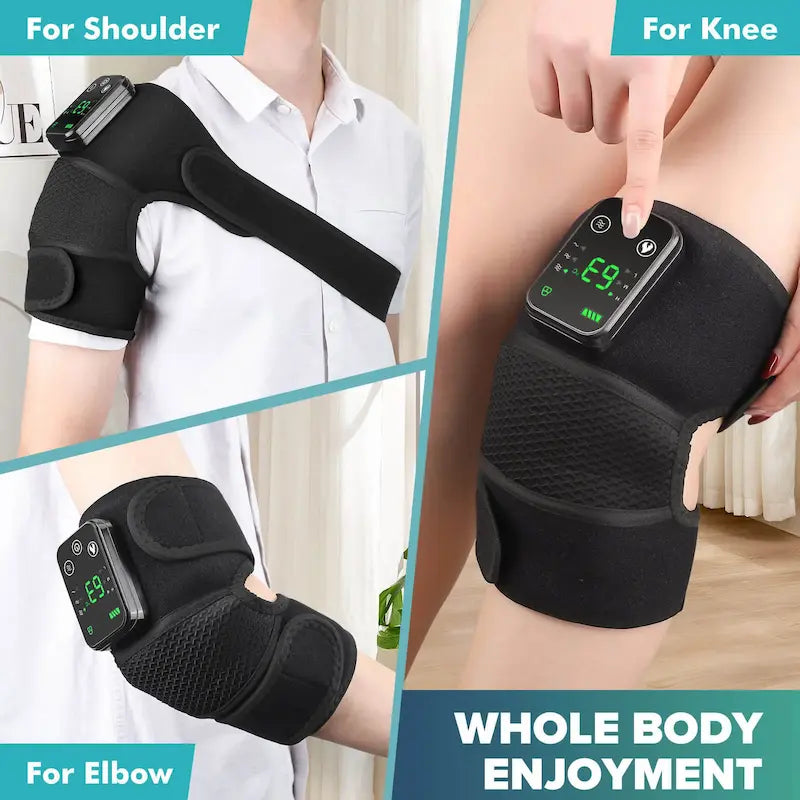 Luliqua ShoulderRelief whole body enjoyment - versatile black heated massager for shoulder, knee, and elbow with LED display showing 29, adjustable straps and honeycomb mesh fabric for multi-purpose pain relief therapy