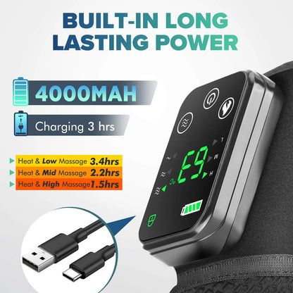 Luliqua ShoulderRelief built-in long lasting power - 4000mAh rechargeable battery with 3 hours charging time, LED display showing 69°C with battery indicator, heat and low massage 3.4hrs, heat and mid massage 2.2hrs, heat and high massage 1.5hrs runtime, USB Type-C charging cable included