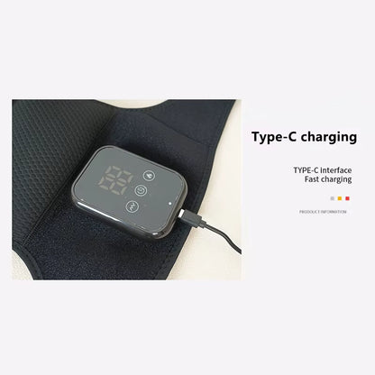 Luliqua KneeRelief user-friendly touchscreen controller - easy to operate interface, large touchscreen buttons for simple pressing, big fonts digital LED display showing 99, three intuitive icons for vibration timer and heat control, accessible design for elderly and all users, no complicated menus
