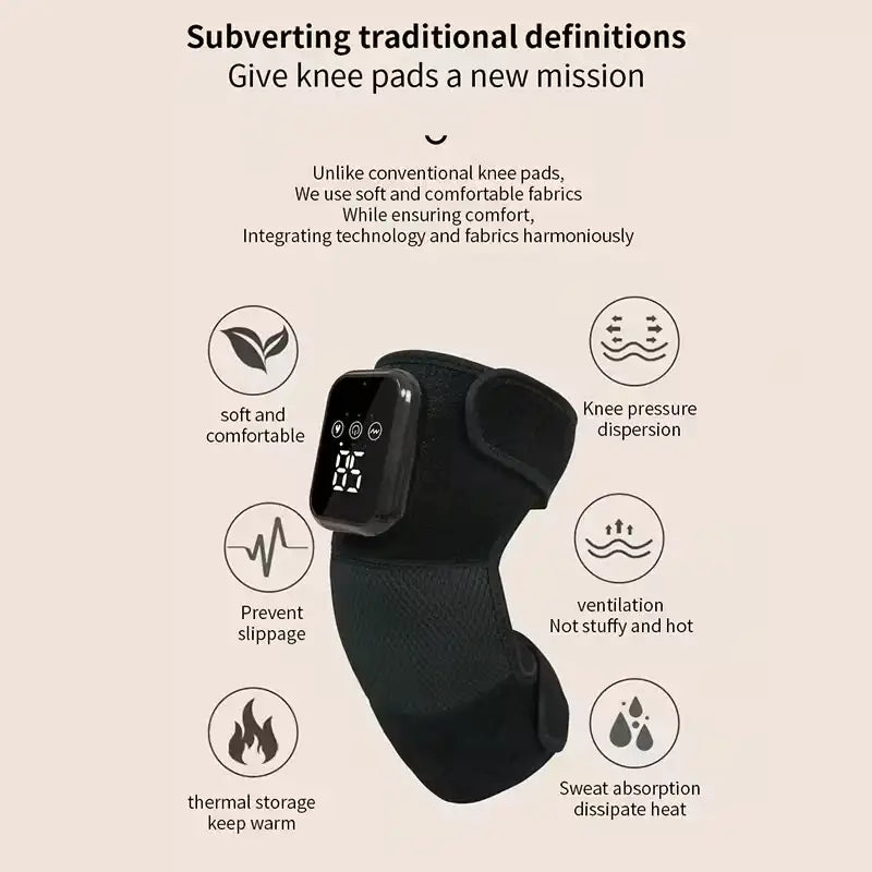Luliqua innovative heated knee pad - subverts traditional definitions with new mission, soft comfortable fabrics, knee pressure dispersion support, breathable ventilation not stuffy, sweat absorption heat dissipation, thermal storage warmth retention, anti-slip secure fit, digital temperature control at 42°C, harmonious technology and fabric integration