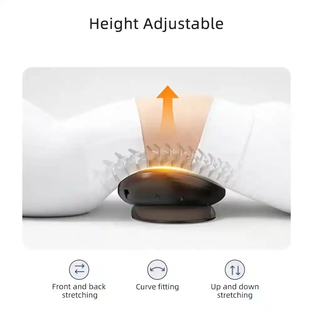 Luliqua TractionRelief multi-directional adjustable lumbar device - height adjustable with vertical control, front and back stretching for forward-backward traction, curve fitting for spinal adaptation, up and down stretching for personalized decompression, golden heat therapy, customizable positioning for all body types