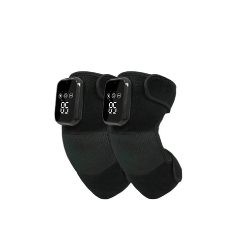 Luliqua KneeRelief good knee pads light life - pair of black heated knee massagers with LED digital display showing temperature, adjustable velcro straps for comfortable fit and portable knee pain relief