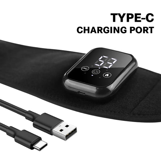 Luliqua WristRelief heated wrist brace detailed view - breathable mesh fabric with ventilation holes, adjustable thumb loop design, and compact LED touch screen control panel