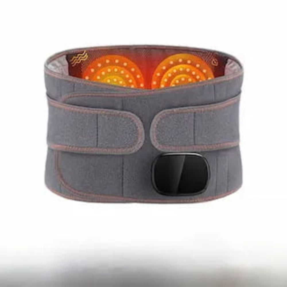 Best Gray Heated Waist Belt for Back Pain Relief | Rechargeable Lumbar Massager with a black control panel 
