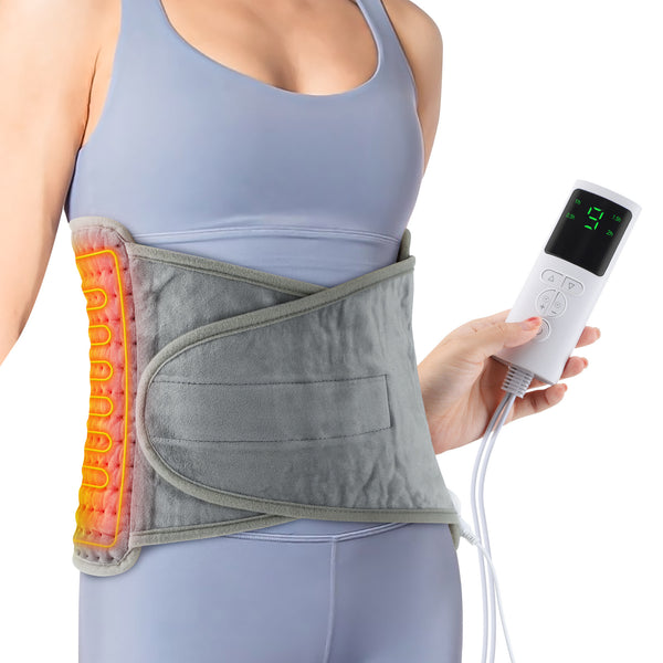 Luliqua ThermoWaist electric heated belt with digital LED controller showing 9 heat levels - graphene heating pad with adjustable wrap design for lower back and waist pain relief