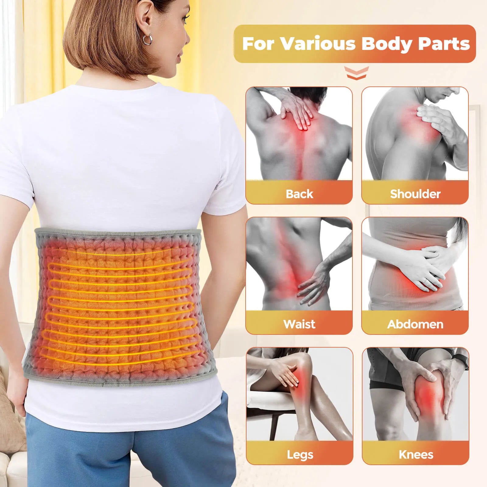 Luliqua ThermoWaist for various body parts - versatile heat therapy for back, shoulder, waist, abdomen, legs, and knees with adjustable wrap design
